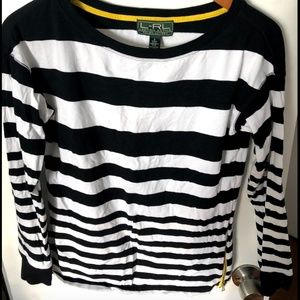 Long Sleeve Black and White Strip Top with Zipper